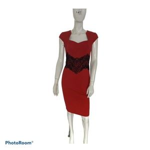 New Designer Inspired Pencil Dress Red Black 4-6